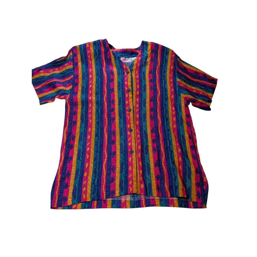 Penny Lane VTG 90s Y2K Women's L Button Up Enhanced Shoulders Top